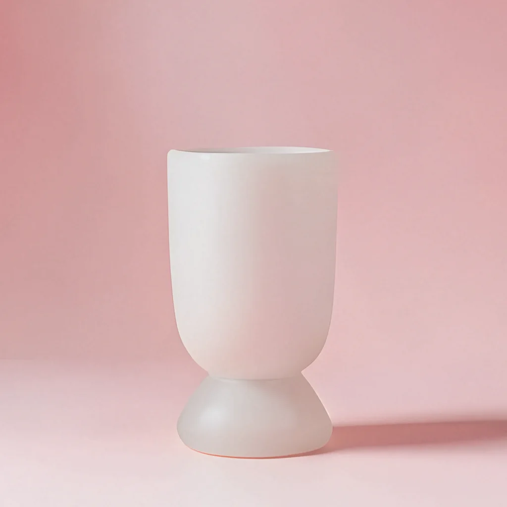AI-generated matte ceramic vase on a soft pink backdrop, made on-device